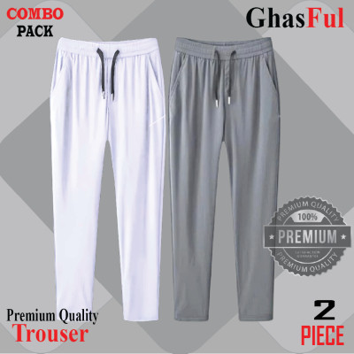 Premium Quality Solid Color Trouser's _White+ Ash