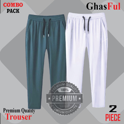 Premium Quality Solid Color Trouser's _White & Green.