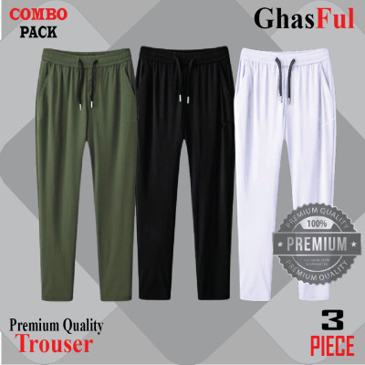 Premium Quality Solid Color Trouser's _White + Black + Olive