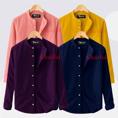 L-Sleeve Band Collar Shirt _Pink _Kathali _Purpale_ Navy
