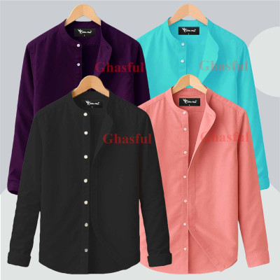 L-Sleeve Band Collar Shirt _ Black_ Pink_ Purpale_ Pest