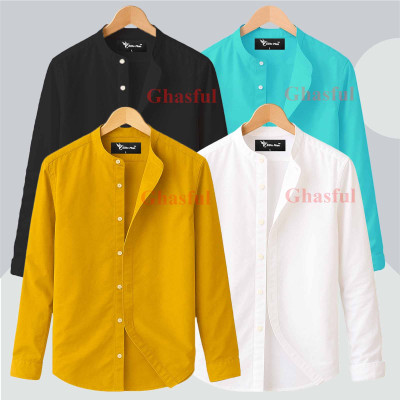 L-Sleeve Band Collar Shirt _ Black_ White_ Kathali_ Pest
