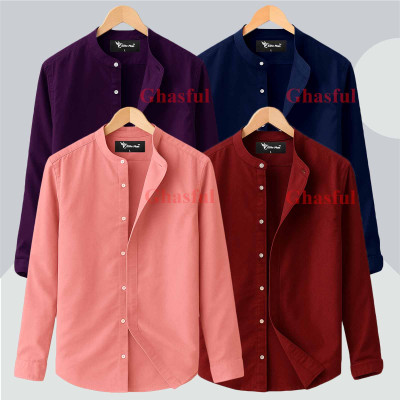 L-Sleeve Band Collar Shirt _ Pink_ Purpale_ Navy_ Merun