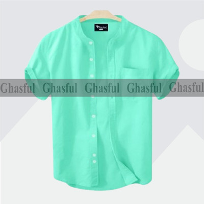 Short Sleeve Band Collar Shirt_ Pest