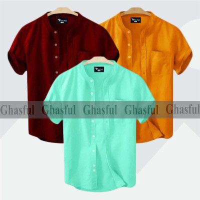 Short Sleeve Band Collar Shirt_ Ash_ Kathali _ Ash