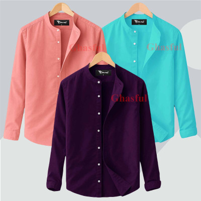 L-Sleeve Band Collar Shirt _ Pest_ Pink_ Purpale