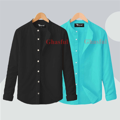 L- Sleeve Band Collar Shirt _ Pest_ Black