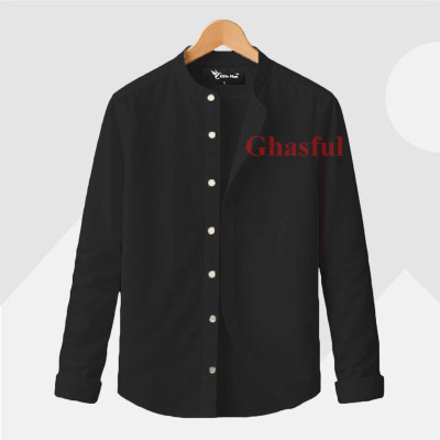 Long Sleeve Band Collar Shirt_Black