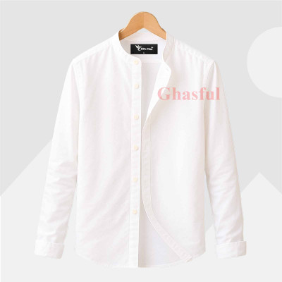 L- Sleeve Band Collar Shirt _ White