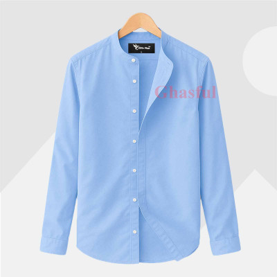 L- Sleeve Band Collar Shirt _ Sky