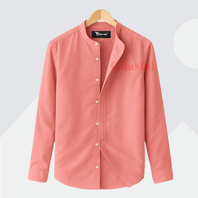 L- Sleeve Band Collar Shirt _ Pink