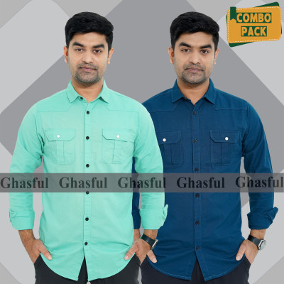 Long Sleeve Double Pocket Oxford Shirt _ Pest & Teal.