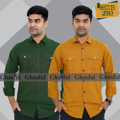 Long Sleeve Double Pocket Oxford Shirt_ Green & Kathali.