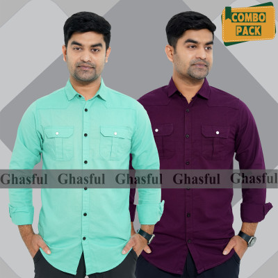 Long Sleeve Double Pocket Oxford Shirt_ Pest & Purple.