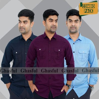 Long Sleeve Double Pocket Oxford Shirt_ Nevy blue _ Purple & Sky blue.