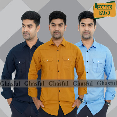 Long Sleeve Double Pocket Oxford Shirt_ Nevy Blue_Kathali & Sky Blue,