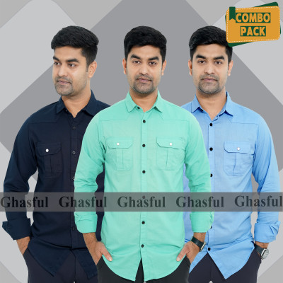 Long Sleeve Double Pocket Oxford Shirt_ Nevy Blue_ Pest & Sky Blue,