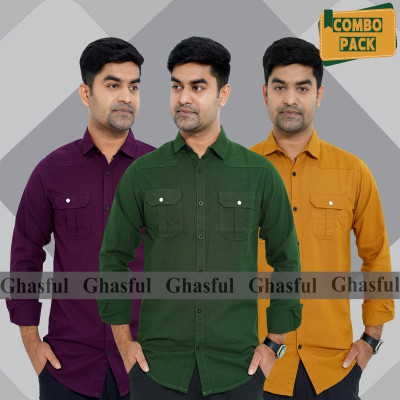 Long Sleeve Double Pocket Oxford Shirt_ Purpale _ Green & Kathali.