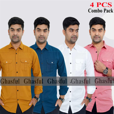 Long Sleeve Double Pocket Oxford Shirt_ Kathali _ Teal_ White & Pink.