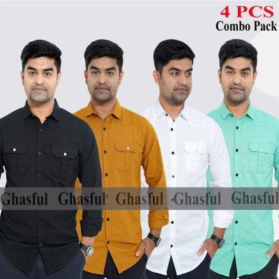 Long Sleeve Double Pocket Oxford Shirt _Black _ Kathali _White & Pest.