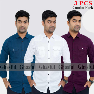 Long Sleeve Double Pocket Oxford Shirt_ White_ Teal _ Purple