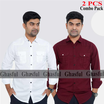 Long Sleeve Double Pocket Oxford Shirt_ Black & Purpale