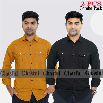 Long Sleeve Double Pocket Oxford Shirt_ Kathali & Black