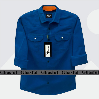 Long Sleeve Double Pocket Oxford Shirt_ Teal