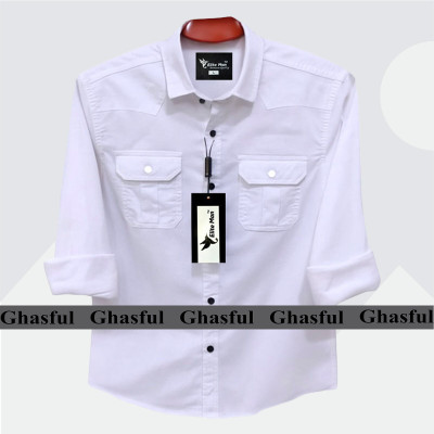 Long Sleeve Double Pocket Oxford Shirt_ White