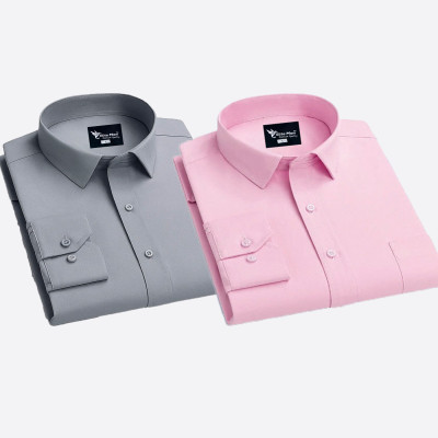 Full Sleeve Formal Shirt _ Ash _ Pink.