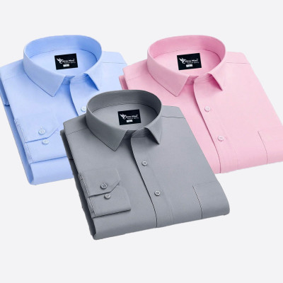 Full Sleeve Formal Shirt _Ash _Sky _ Pink.