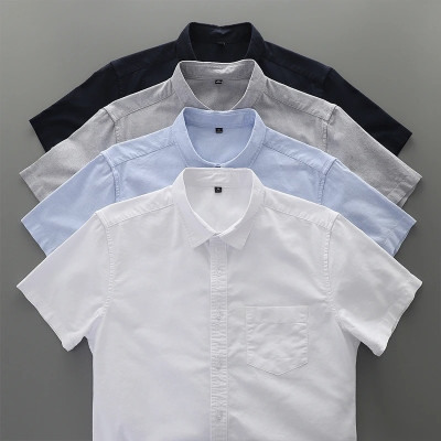 Oxford Cotton Febric Short Sleeve Shirt _Ash _Black _White_ Sky