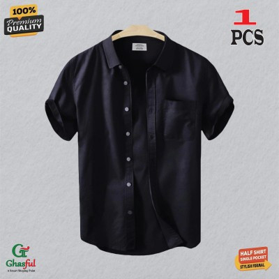 Oxford Cotton Febric Short Sleeve Shirt _Black .
