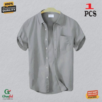 Oxford Cotton Febric Short Sleeve Shirt _Ash .