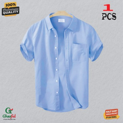 Oxford Cotton Febric Short Sleeve Shirt _ Sky .