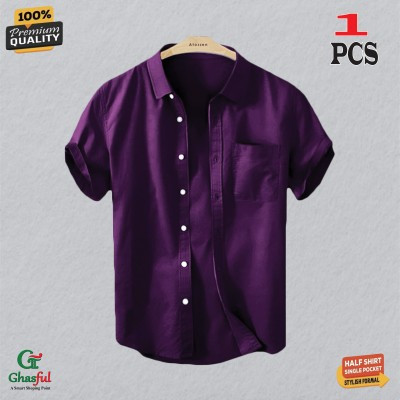 Oxford Cotton Febric Short Sleeve Shirt _Purpale .