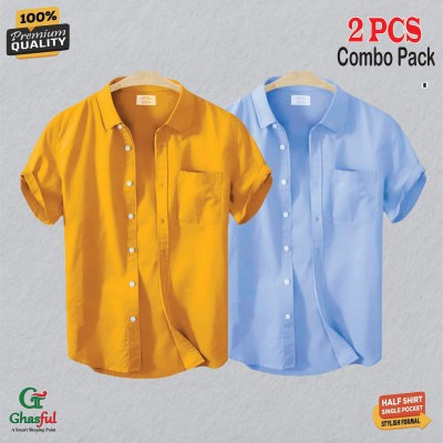 Oxford Cotton Febric Short Sleeve Shirt _ Kathali _ Sky.