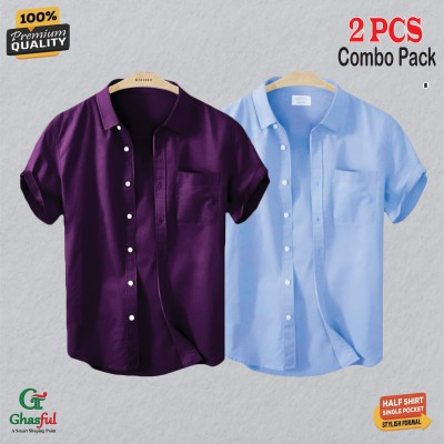 Oxford Cotton Febric Short Sleeve Shirt _ Purpale _ Sky.