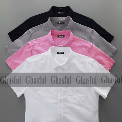 Oxford Cotton Febric Short Sleeve Shirt _White_Black_Ash & Sweet