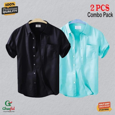 Oxford Cotton Febric Short Sleeve Shirt _Pest _Black .