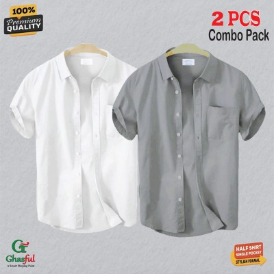 Oxford Cotton Febric Short Sleeve Shirt _Ash _White.