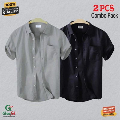 Oxford Cotton Febric Short Sleeve Shirt _Ash _Black .