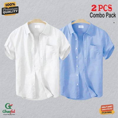 Oxford Cotton Febric Short Sleeve Shirt _White_ Sky .