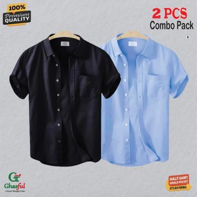 Oxford Cotton Febric Short Sleeve Shirt _ Black_ Sky.