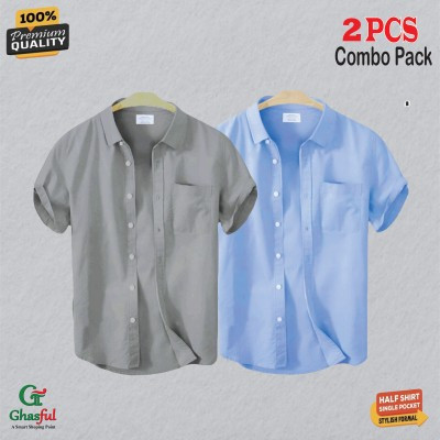 Oxford Cotton Febric Short Sleeve Shirt _Ash _ Sky.