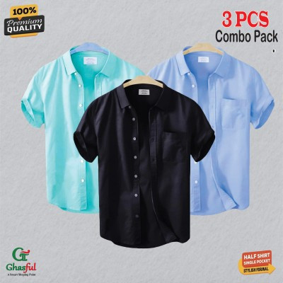 Oxford Cotton Febric Short Sleeve Shirt _ Pest _Black_ Sky.