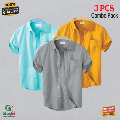 Oxford Cotton Febric Short Sleeve Shirt _Ash _ Pest _ Kathali .