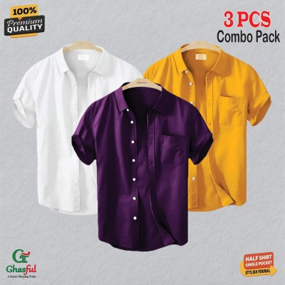 Oxford Cotton Febric Short Sleeve Shirt _Kathali _White_ Purpale .