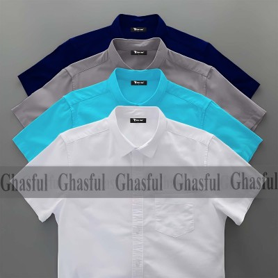 Oxford Cotton Febric Short Sleeve Shirt _White_Pest _Ash & Nevy .