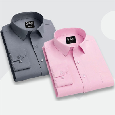 Fine Cotton Formal Shirt _ Ash _ Pink.
